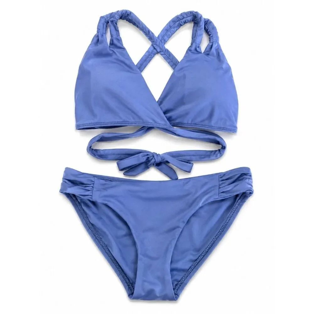 Becca Two Piece Bikini Set l blue l Women’s l Wrap Top Strappy Swimwear